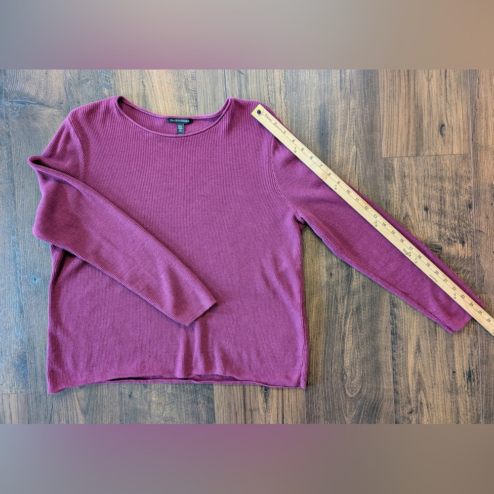 Eileen Fisher Jewel Neck Linen/Cotton Pullover Sweater Purple Size Medium - Picture 10 of 10